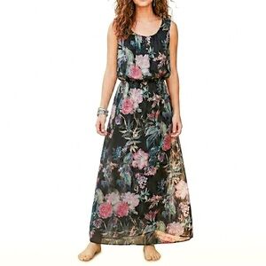 100% Silk Made in Italy BELLAMBRA Summer Dress Maxi Black Floral Quiet Luxury